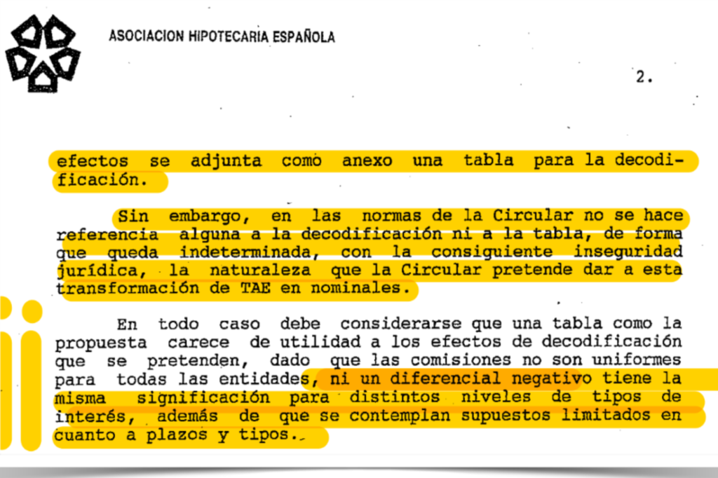 Texto de las conunicaciones con el BDE en el que reconocen que sabían de la obligatoriedad de incluir un diferencial negativo en el IRPH.